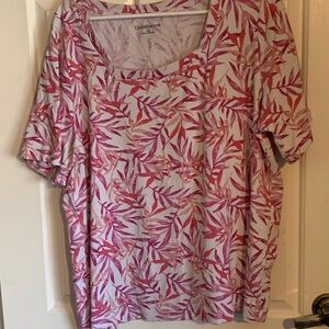 croft & barrow Pink Leaf-Print Short Sleeve Tee